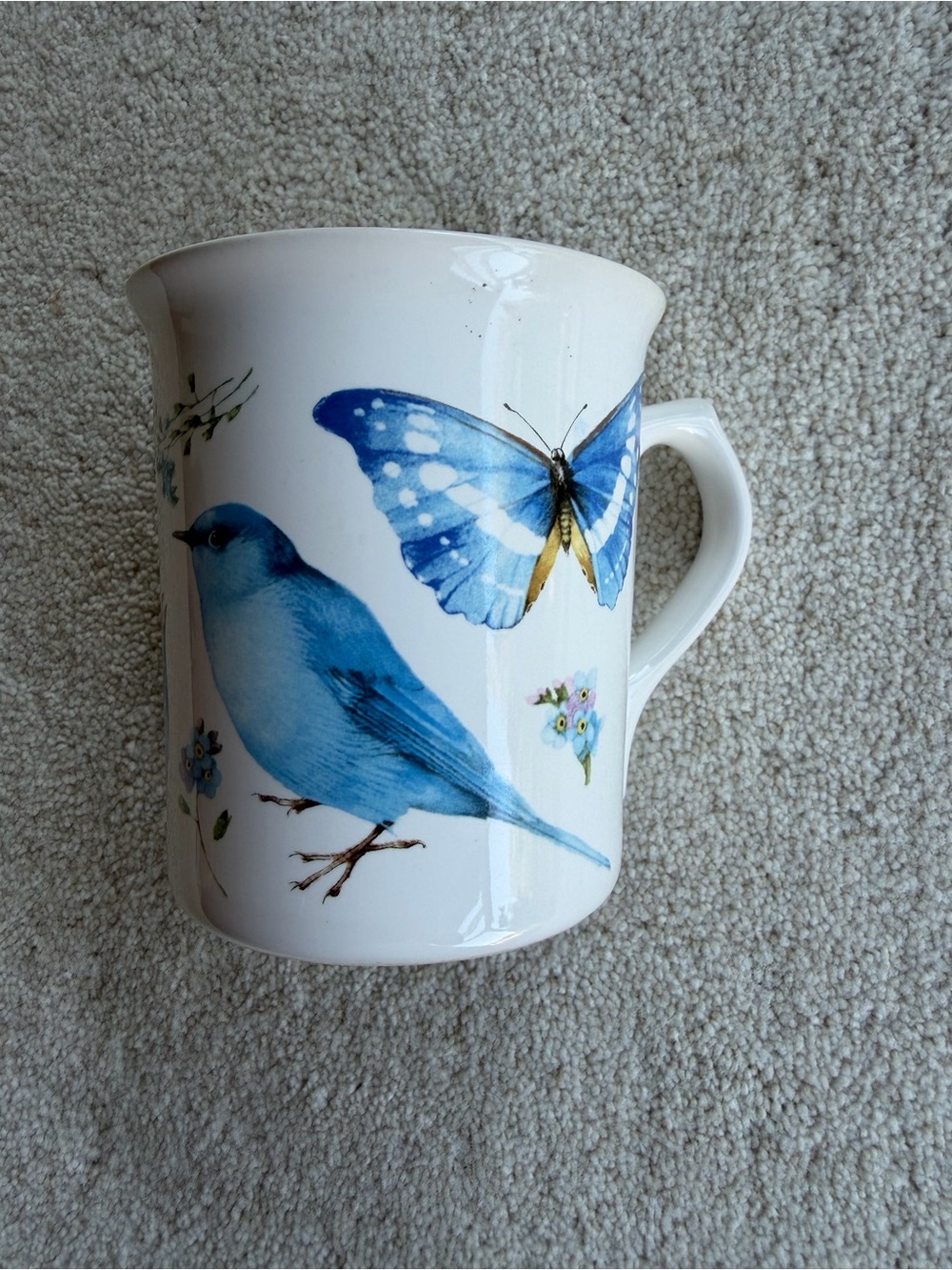 Blue Bird & Butterfly Ceramic Mug - Unbranded